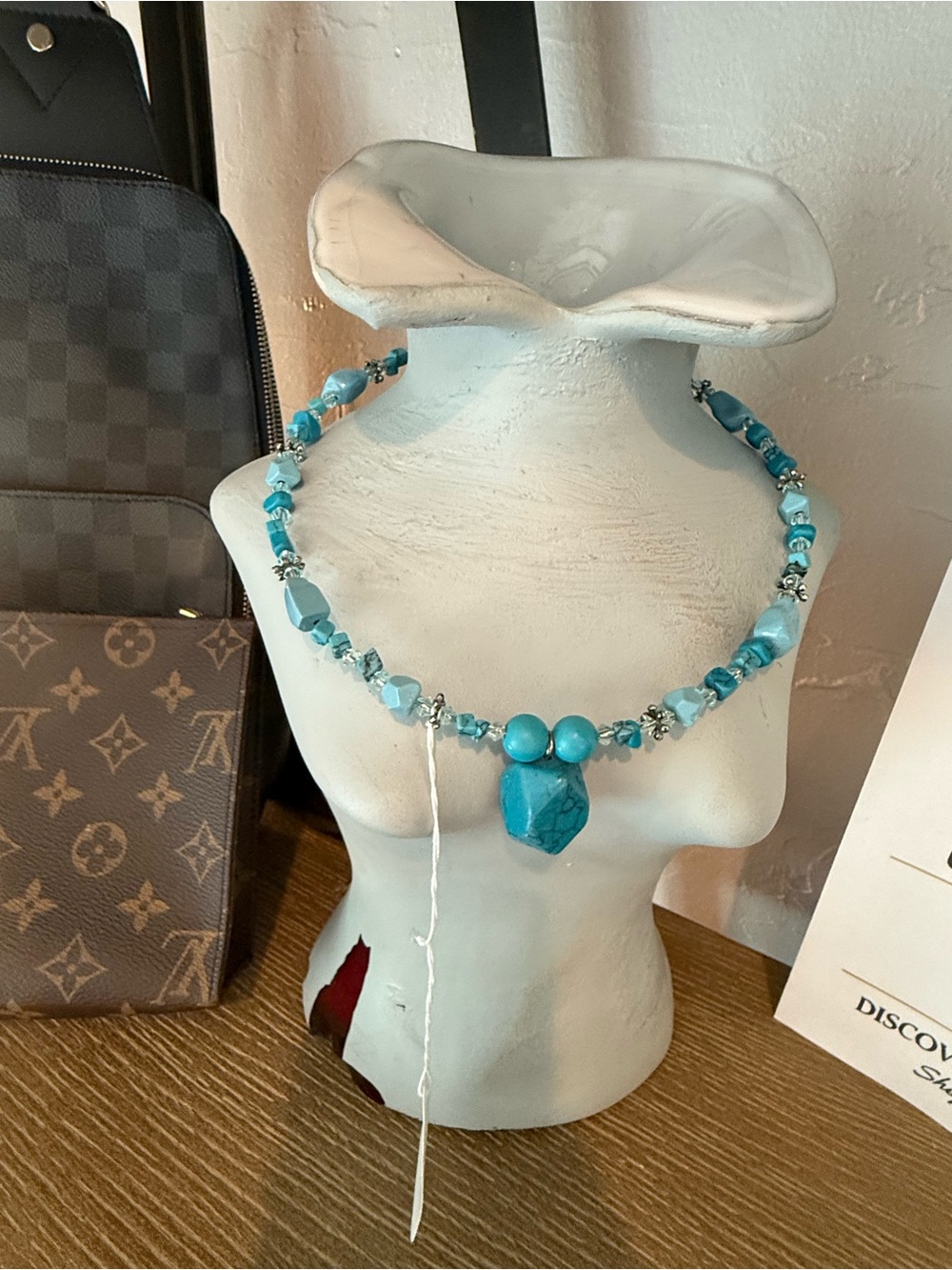 Turquoise Blue Beaded Pendant Necklace - Women Jewelry